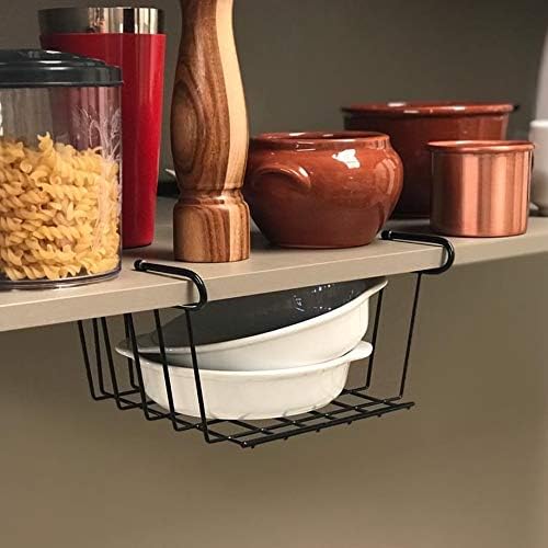Kit Organizador de Cozinha 7 Peças – Prateleiras, Porta-Pratos, Xícaras e Cestos Aramados Preto