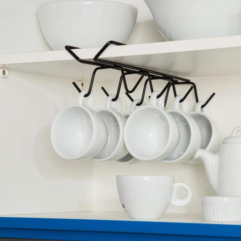 Kit Organizador de Cozinha 7 Peças – Prateleiras, Porta-Pratos, Xícaras e Cestos Aramados Preto