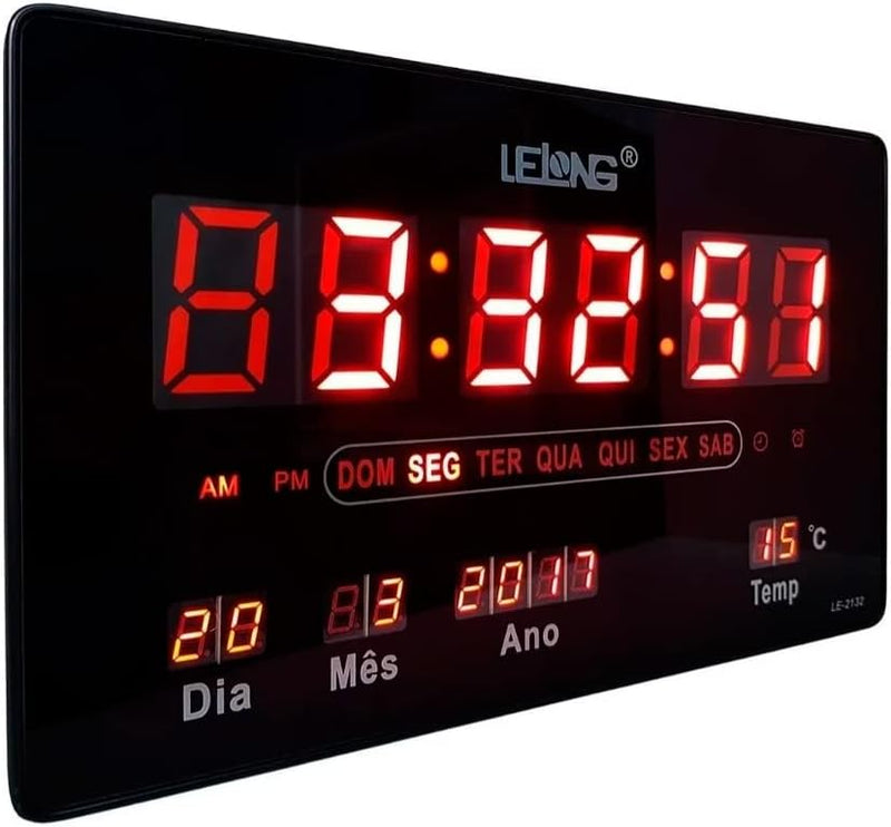 RELÓGIO de Parede LED Vermelho DIGITAL Alto Brilho com Termômetro Data e Hora