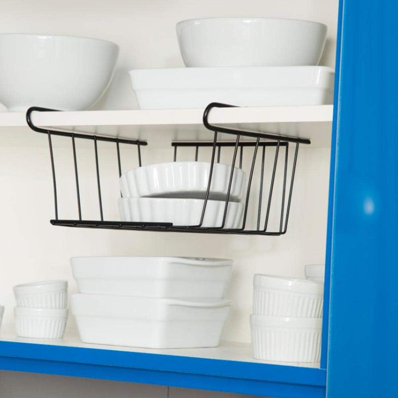 Kit Organizador de Cozinha 7 Peças – Prateleiras, Porta-Pratos, Xícaras e Cestos Aramados Preto
