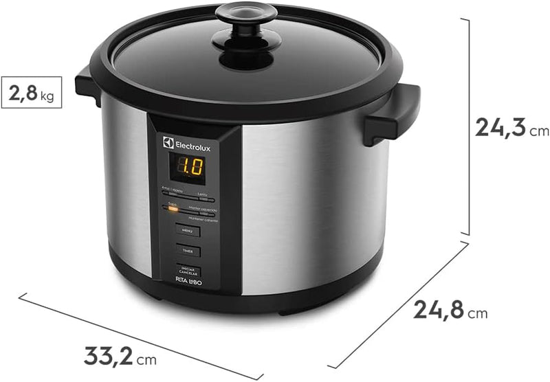 Panela Elétrica Electrolux ECC20 | 1,8L (10 xícaras) | 4 funções + Timer | Antiaderente, Inox, 127v – por Rita Lobo