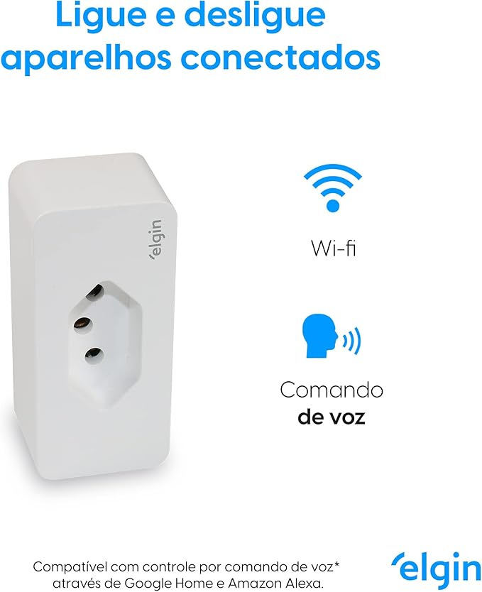 Plugue de Tomada Inteligente Elgin 10A Bivolt – Compatível com Alexa e Google Home