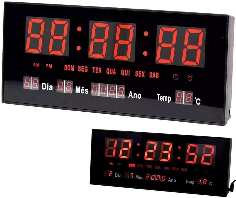 RELÓGIO de Parede LED Vermelho DIGITAL Alto Brilho com Termômetro Data e Hora