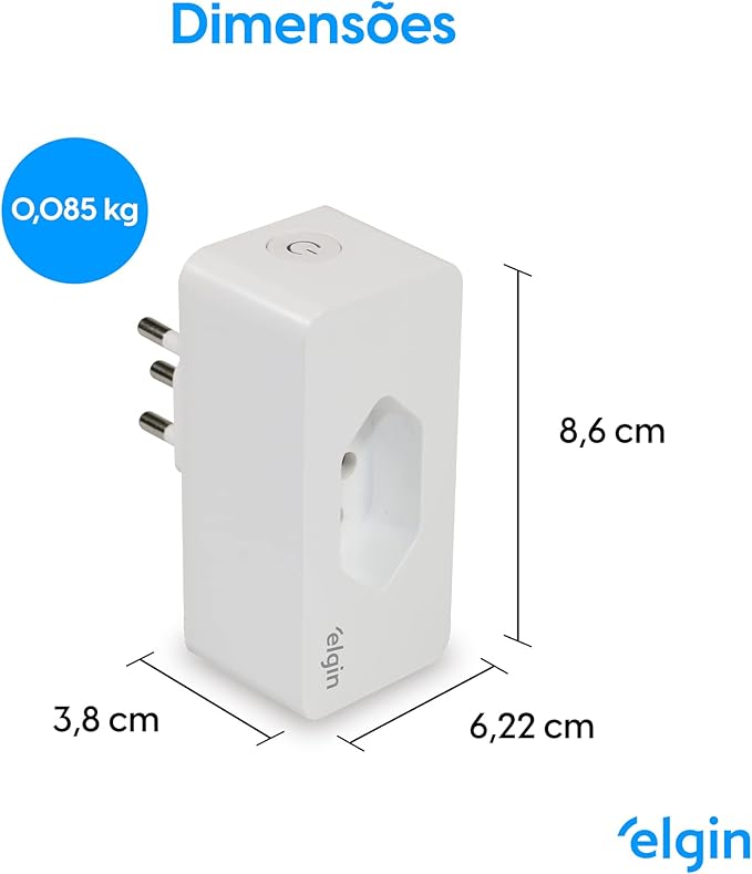 Plugue de Tomada Inteligente Elgin 10A Bivolt – Compatível com Alexa e Google Home