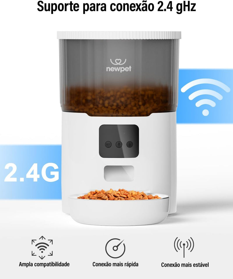 Alimentador Automático Wi-Fi 4L para Gatos e Cães – App + Sensor de Ração + Gravador de Voz