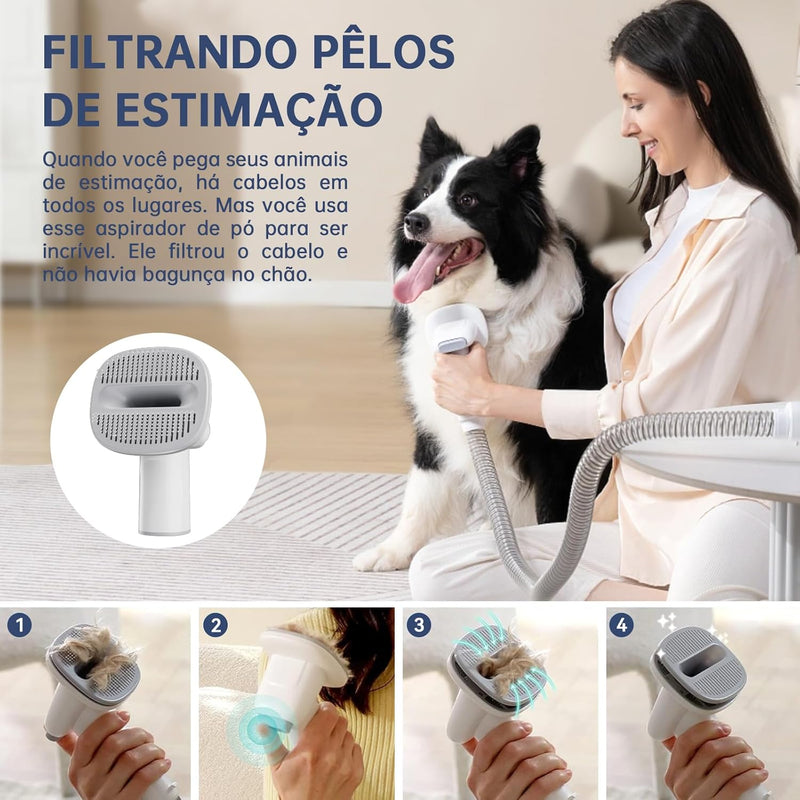 Kit de Limpeza e Aspirador de Pelos para Cães – 99% de Sucção com 9 Ferramentas