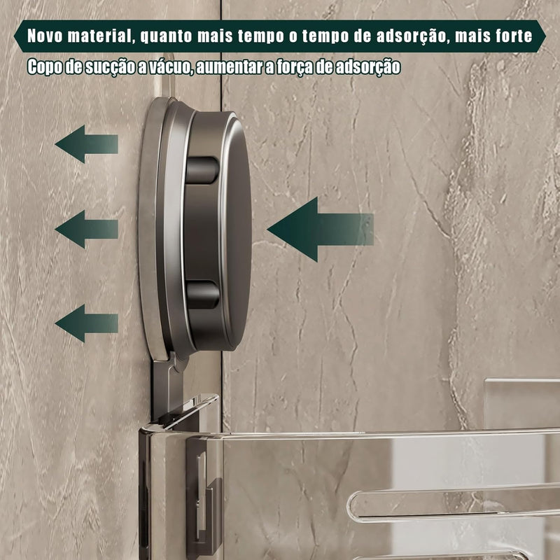 Kit 2 Suportes de Banheiro Sem Furo – Prateleira de Alumínio Preto à Prova d’Água e Ferrugem