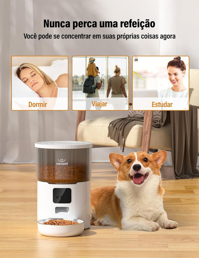 Alimentador Automático Wi-Fi 4L para Gatos e Cães – App + Sensor de Ração + Gravador de Voz